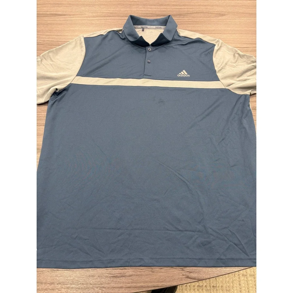 Adidas Golf Polo Shirt Mens 2XL Gray Blue‎ Short Sleeve Athletic Top